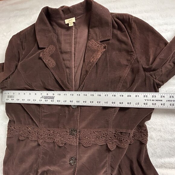 J. Jill Womens Brown Corduroy Lace Trim Blazer Jacket XL Three-Button Casual - Picture 7 of 9